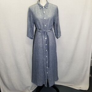 CP Shades S Dress 100% Linen Long Sleeve Midi/Maxi Blue Lagenlook Boho Costal